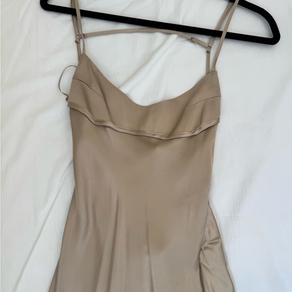 Zara Satin Slip Maxi Dress in Taupe Brown - Picture 2 of 4